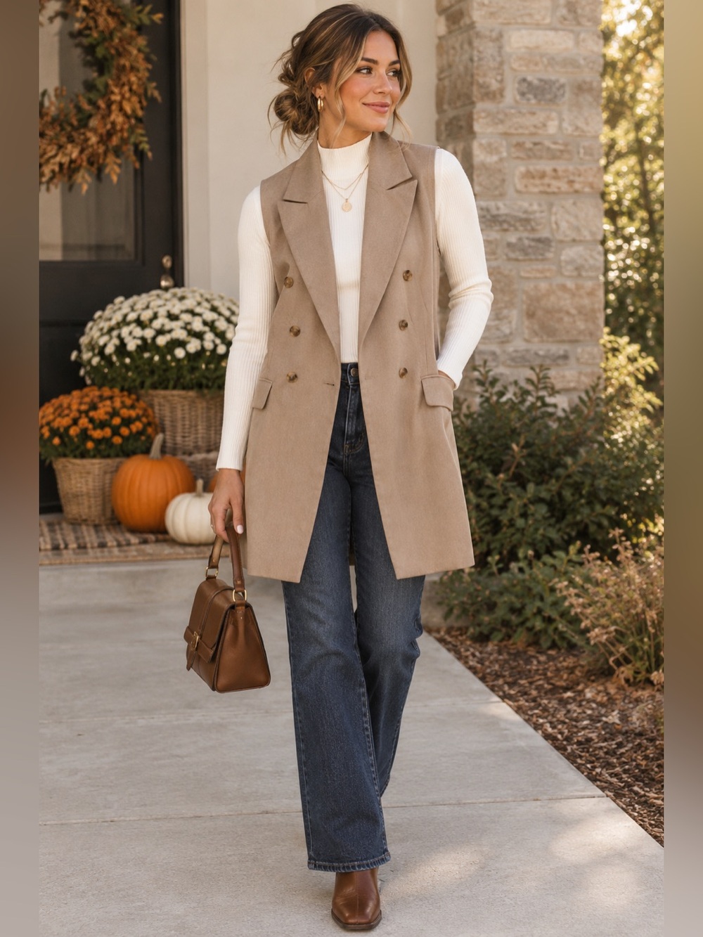 Joie Beige Sleeveless Vest with Gold Accents